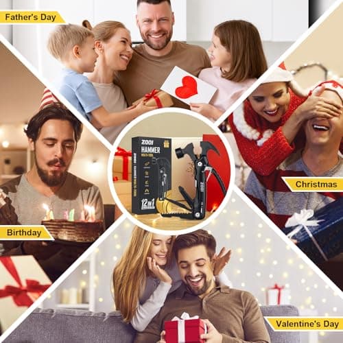 ZOOI Gifts for Men Women, Birthday Gift for Men Dad Presents for Mens Gift s for Him, Gadget Dad Gifts for Men Who Have Everything, 12 in 1 Hammer Multi Tool, Camping Accessories — view 6