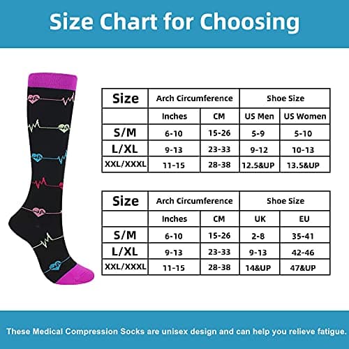 Compression Socks for Women and Men, 7 Pairs Medical Compression Stockings 15-20 mmHg Colorful Support Socks for Athletic, Varicose Veins, Running, Cycling, Hiking, Flight, Travel, Nursing, Pregnancy — view 3
