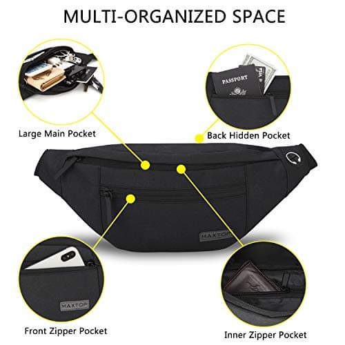 MAXTOP Large Bumbag Waist Fanny Pack for Men Women Bum Bag with Headphone Jack and 4-Zipper Pockets Adjustable Belt for Biking Running Jogging Traveling Outdoors Workout Cycling Fitness Hiking — view 3