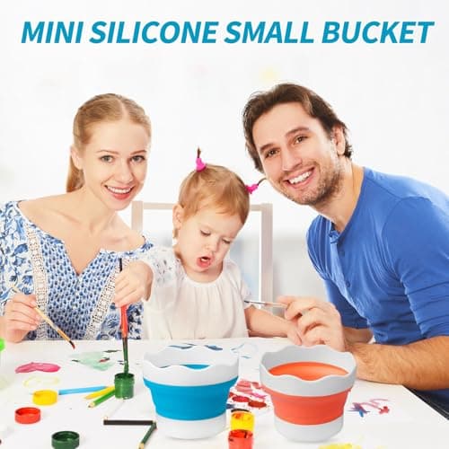 3 PCS Water Pot for Painting, Collapsible Paint Brush Washer Silicone Paint Water Pots Foldable Mini Washing Bucket (Blue, Orange, Yellow) — view 6