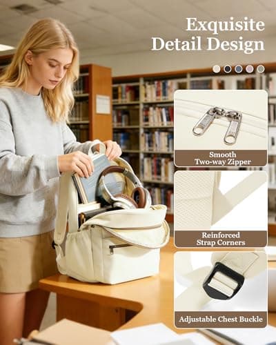 WEPOET Lightweight Secondary School Backpack For Womens Men, Cute School Bag For Teens Boys Girls, Casual Daypacks Waterproof Rucksack With Multiple Pockets(Beige) — view 3