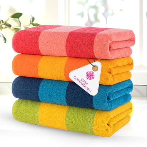 CASA COPENHAGEN Malibu Towel 4Pcs Orange,Ocean Blue,Blush Pink,Olive Green Designer Stripe Beach Towels Gift Set 30"x60" Oversized 100% Cotton Pool Bath Towel for Beach (Gift Set For Women & Men) — view 2