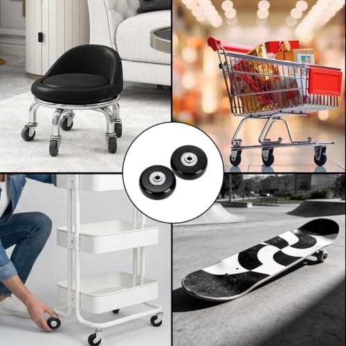 4 Pack Suitcase Replacement Wheels 50 x 18mm, Rubber Luggage Wheels with Double Bearings (6mm ID), Repair Kit with Axles, Screws (32mm and 36mm), Spacers and 2 Spanners for Most Suitcases — view 4