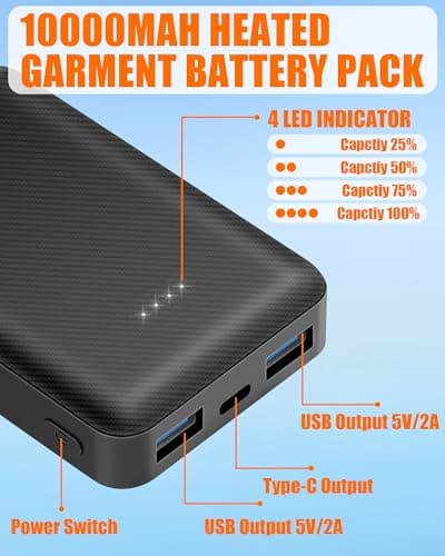 CYCYHEAT 10000mAh Power Bank for Heated Gilet Vest Jacket Pants Blanket — view 4