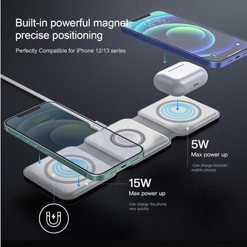 Orco 3-in-1 Magnetic Wireless Charger - Foldable Travel Charging Station for iPhone 16/15/14/13/12 Pro Max, Apple Watch Ultra/10/9/8 & AirPods Pro 2-15W Fast Charging Stand & Portable Dock - White — view 5