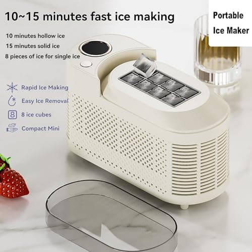 Ice Maker Machine,Compact Ice Maker Machine, Electric Automatic Ice Making, 8 Cubes/Batch, 120W Energy Efficient, USB-C & Car Charger Compatible For Office/Travel (Cream Colour) — view 3