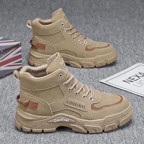 Boots Men's Non-Slip High Top Hiking Shoes Comfortable Casual Walking Shoes Slip on Outdoor Trekking Shoe Non Slip Work Trainers dad Gifts Footwear UK 8 Khaki — view 4