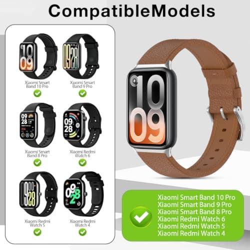 BDIG Leather Strap Compatible with Xiaomi Smart Band 10 Pro/9 Pro/8 Pro & for Xiaomi Redmi Watch 6/5/4, Genuine Leather Strap, Black Replacement Strap for Men and Women with Stainless Steel Clasp — view 3