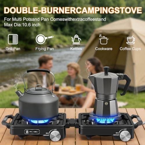 2-Burner Pro Camping Stove,7000W Camping Stove Gas Portable,Foldable Gas Stove,Windscreen Griddle, Portable Stove,Camping Essentials,Suitable For Outdoor Cooking,WinterMoot,Grilling — view 4