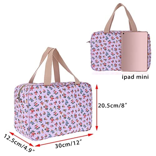 IGNPION Woman Large Travel Toiletry Bag Waterproof Wash Bag Make up Organizer Bag Cosmetic Bag Swimming Gym Bag (Purple Small Flower) — view 2