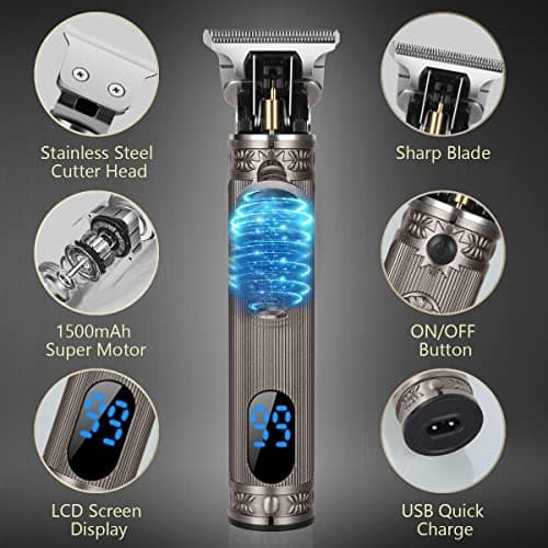 URAQT Hair Clippers for , Cordless Electric Trimmer Beard Trimmer, Detail Shaver, Precision T-Blade Grooming Cutting Kit with 3 Guide Combs and 2 (Silver), 1.0 count — view 2