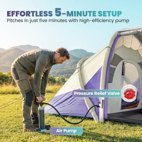 Outsunny Inflatable Camping Tent w/Air Pump, Tunnel Design Purple — view 4