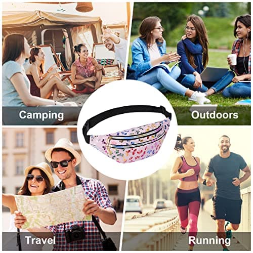 Flintronic Women's Bum Bag Fashion Waterproof Bum Bag Women Belt Bag Compartments with 3 Compartments Adjustable Strap Waist Bag for Sports Travel Hiking Outdoor Travel, #3 Pink, Standard Size — view 6