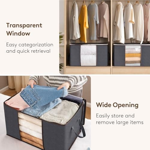 Lifewit 60L Clothes Storage Bags, Foldable Storage Box Moving Bags Wardrobe Storage Organiser Packing Boxes for Moving House with Clear Window for Clothing Bedding Blankets, Grey, 4 Pack — view 5