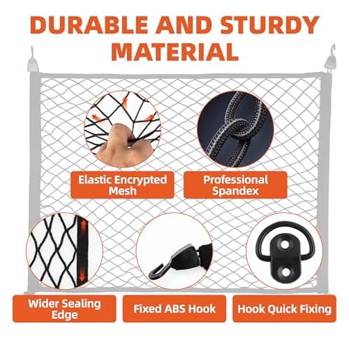 Elastic Cargo Net for SUV Rear,Car Trunk Stretchable mesh Net Organizer,31.49" x 23.62" Stretch to 63"x43" with Fixing Hooks D-Rings Luggage Cover Road Trip Essentials Car Accessories(Black) — view 4
