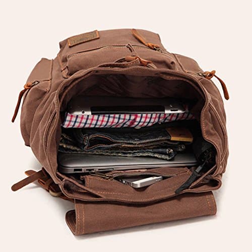 YUHAN Canvas Backpack Unisex Vintage Casual Rucksack Laptop Daypacks Schoolbag Student Bookbag Satchel Hiking Camping Bag Khaki Black — view 5