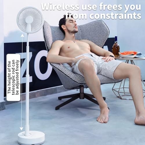 Portable Standing Fan, 3-in-1 Foldable Pedestal Fan, 7200mAh Battery, USB Rechargeable Fan with 4 Speeds, Height Adjustable Telescopic Floor & Desk Fan, Quiet Fan for Home, Office, Camping (white) — view 4