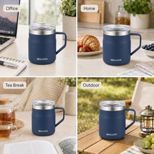 SiHuiTu 450ml Insulated Stainless Steel Coffee Mug with Lid & Handle (Blue) — view 6