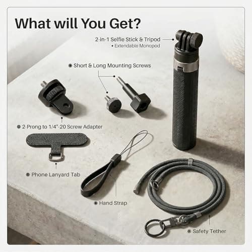 Jkoailiwi 29''/74cm Selfie Stick Tripod for DJI Osmo Pocket 3 4, Anti-Drop Action Camera Tripod with Neck Tether, Wrist Strap Compatible with GoPro, Insta360, for Outdoor Vlogging, Hiking, Skiing — view 3