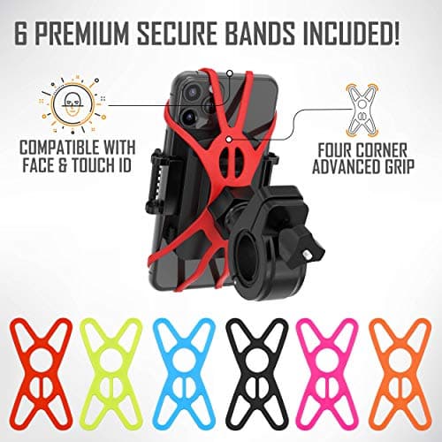 TruActive Premium Bike Phone Mount Holder | Universal Cell Phone Mount for 4"-7" Phones | Includes 6 Reusable Color Bands | Tool Free Handlebar Mount for Bicycle, Motorcycle, Electric Scooter, ATV — view 4