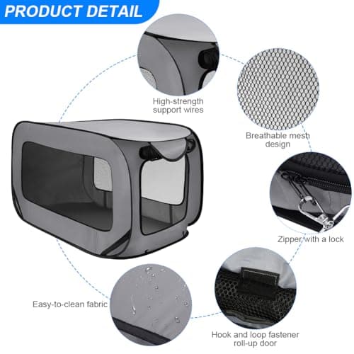 Aomig Dog Travel Crate Foldable Pop Up Dog Crate Cat Tent Crate Pet Playing Tent Cage Portable Puppy Seat Kennel Pet Playpen Pop-Up Exercise Fence for Indoor Outdoor Small/Medium Dogs Cat(Silver Gray) — view 3