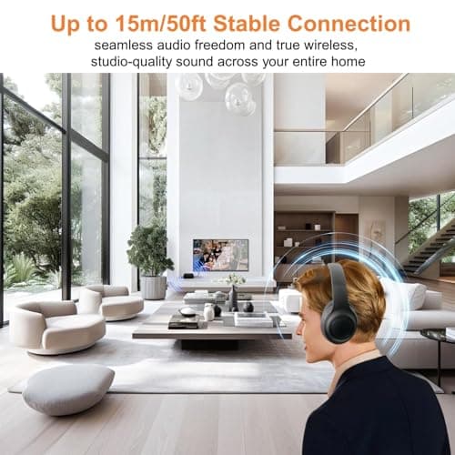 Hybrid Active Noise Cancelling Wireless TV Headphones for Seniors, ANC TV Headset with 5-in-1 Transmitter (Optical/Coaxial/RCA/USB/AUX), No Audio Latency, Clear Voice, Compatible with TV/PC — view 5