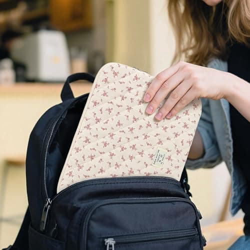 Puffy Laptop Sleeve 13 Inch Cute Floral Laptop Case Soft Quilted Computer Sleeve Protective Cover for MacBook, iPad, Notebook, Chromebook — view 3