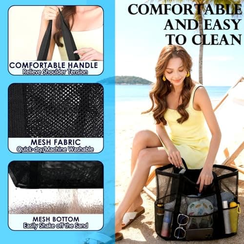 Fammart Large Mesh Beach Bag for Women, Oversized Beach tote Swim Pool Bag — view 6