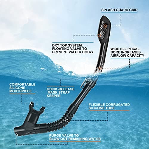 Snorkel Set for Adults, Anti-Fog Diving Mask with Dry Top Snorkel & Swim Fins, Wide View Scuba Flippers Snorkeling Gear for Men Women Youth Grey L — view 5