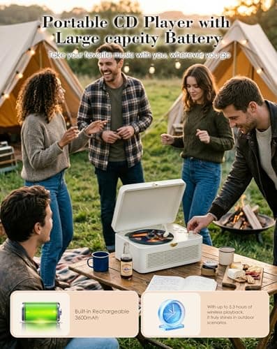 KOVCDVI Retro CD Players for Home with Bluetooth, Radio & Speakers White — view 5