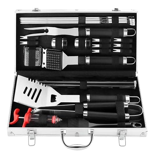 grilljoy 24Pcs Stainless Steel BBQ Tool Set in Storage Aluminum Case
