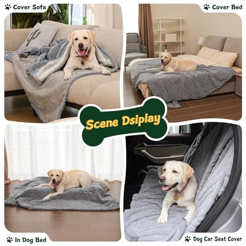 Baodan Waterproof Dog Blanket, 73x100cm Washable Fleece Pet Blanket for Dogs, Fluffy Puppy Blanket Warm and Soft Pet Throw for Bed Couch and Sofa, Grey — view 6