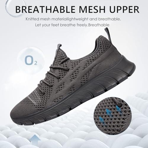 LANGFEUU Mens Trainers Breathable Lightweight Non-Slip Dark Gray UK Size 10 — view 3