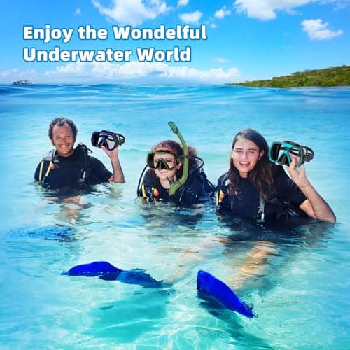 Adults Mask Snorkel Fins Set, Snorkeling Gear for Adult with Fins, Snorkel Sets with Flippers, Adult Anti Leak Scuba Gear with Adjustable Fins Diving Mask Full Dry Top Snorkel with Travel Bags — view 6
