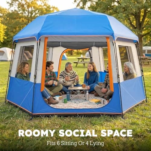 Outsunny 4-6 Person Easy Setup Camping Tent Waterproof Dome Tent, Blue — view 3
