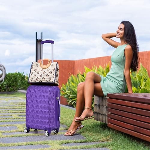 Hard Shell Cabin Carry On Suitcase 55 cm 2.5 kg 35 litres 4 Wheels with Built in 3 Digit Combination Lock, Approved for Ryanair, easyJet, British Airways & More (Purple) — view 3
