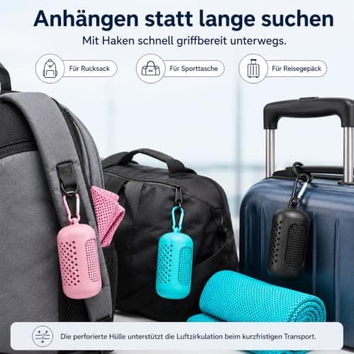 DGYBDFC Cooling Towels Set of 3 with Silicone Covers and Hooks, 30 x 80 cm, Water-Activable and Quick Drying Polyester for Neck, Fitness, Hiking and Travel, Black Pink Turquoise — view 4
