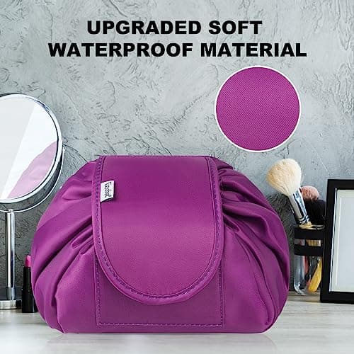 Vavabox Lazy Drawstring Makeup Bag, Flat Lay Cosmetic Bags (Purple) — view 2