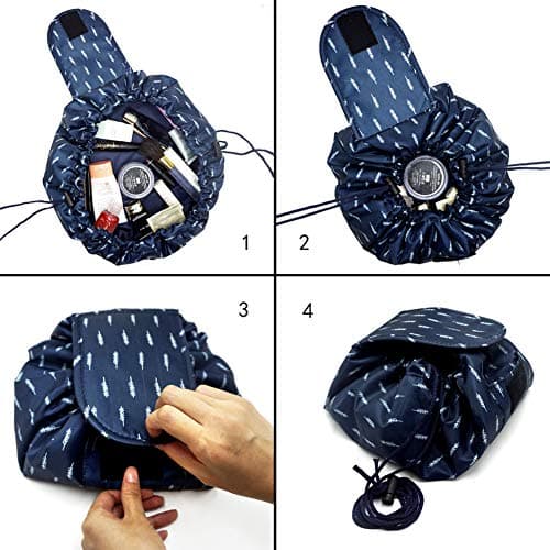 Vavabox Lazy Drawstring Makeup Bag, Flat Lay Cosmetic Bags (Feather) — view 3