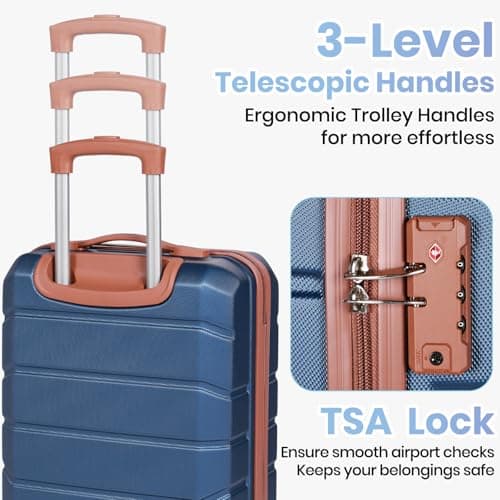 Tavoxda Suitcase Sets 3 Piece, Hard Shell Lightweight ABS Trolley Travel Luggage Set Spinner Wheels & TSA Lock with Travel Duffel Bag and Toiletry Bag, 24” Medium Set, Blue — view 6