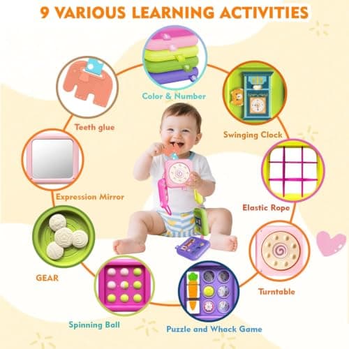 weirtoya Busy Board for 1 Year Old,Montessori Toys for 1 2 3 Year Old Boy Girl Birthday Gifts,8 in1 Toddler Toys Travel Activities Busy Cube,My First Montessori Busy Board (pale pink, pale pink) — view 4