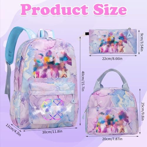 K Pop School Backpack, 3 Piece Set with School Bag Lunch Bag Pencil Case — view 2