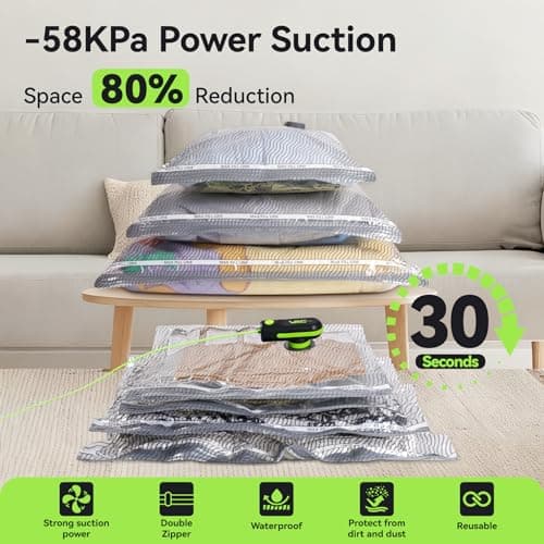 VACKFOX Travel Vacuum Bags with USB & TYPE C Pump, 9 Pack Carry-On Vacuum Storage Bags for Luggage & Suitcase, Vacuum Luggage Bags, Space Saver for Clothes & Travel(Green) — view 2