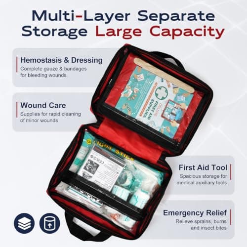 General Medi First Aid Kit -309 Pieces- Reflective Bag Design - Including Eyewash, Bandages, Moleskin Pad and Emergency Blanket for Travel, Home, Office, Car, Camping, Workplace — view 4