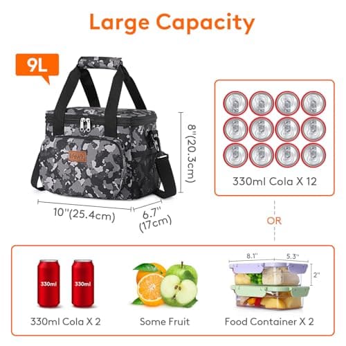 Lifewit Lunch Bag 9L 12 Can Insulated Lunch Box Soft Cooler Cooling Tote for Adult Men Women, Black Camo — view 4