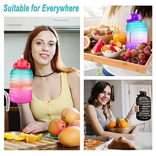 BuildLife Motivational Water Bottle 2.2L - Large Capacity Water Jug with Straw & Time Marker & BPA Free Ensure Enough Water-Drinking Throughout The Day (Green-Pink, 2.2L) — view 5