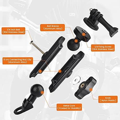 CAMOLO Motorcycle Action Camera Mount Holder, Handlebar Mount Clip for Bike/Bicycle/Motorcycle/Motor,Compatible with GoPro Hero 6/7/8/9&AKASO, SJCAM, DJI Osmo YI and More — view 3