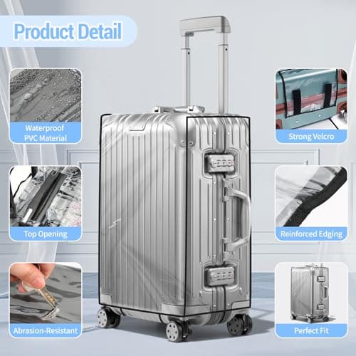 MAOMUN 3 PCS Clear Suitcase Cover with 3 Luggage Tags, Waterproof PVC Suitcase Covers Protectors Luggage Covers for Suitcases 20/24/28inch, Dustproof Luggages Cover for Travel Business Daily Using — view 3
