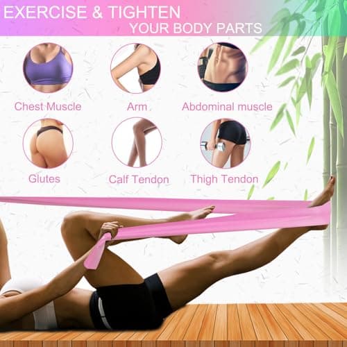 Jedebartey Resistance Bands, Exercise Band with 3 Strength Levels Optional 1.5m Long Stretch Bands for Women Men Yoga Pilates Strength Training Workouts Physiotherapy (Pink - Medium 20lbs) — view 5