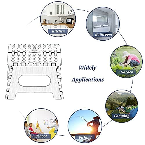 Step Stool for Kids & Adults - 9 inch Plastic Folding Stepping Stool for Kitchen Bathroom Garden and Outdoor, Portable Foldable Stool Holds up to 150KG (White) — view 2
